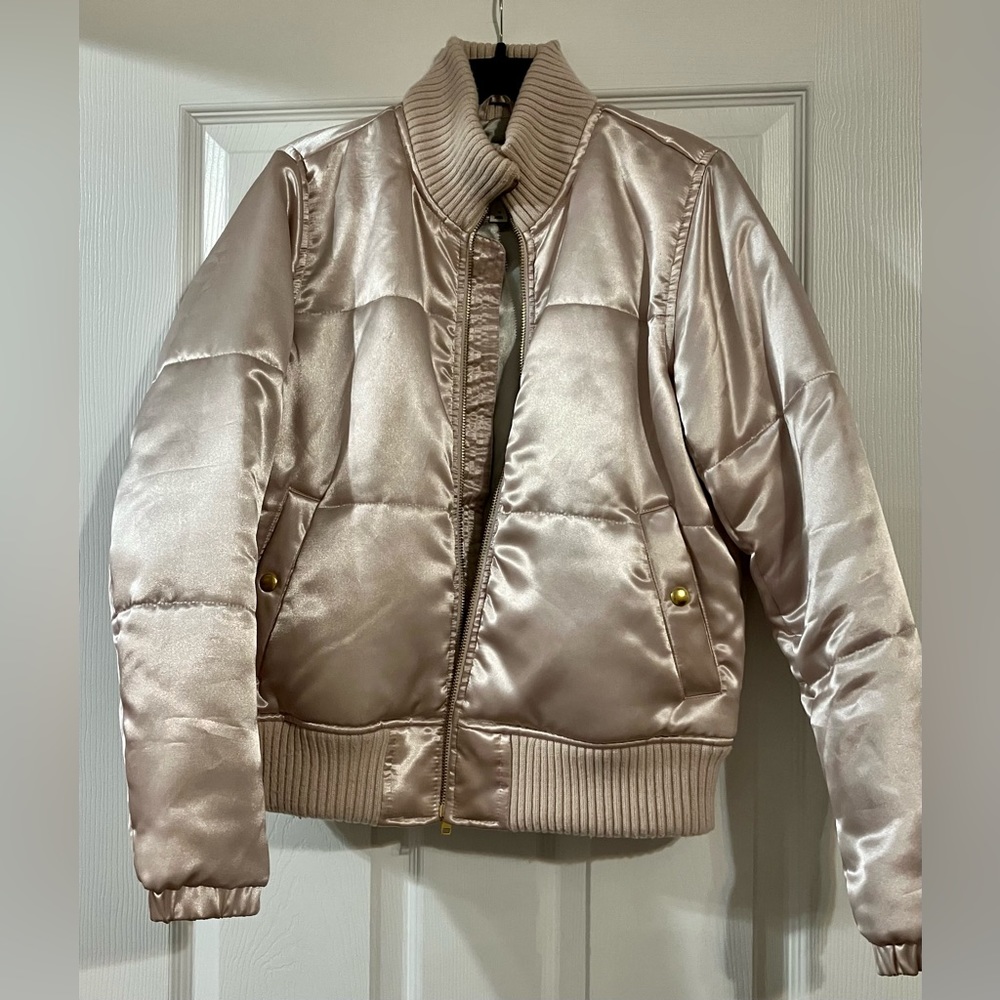 GAP Pale Pink Satin Puffer/Bomber Jacket - Primaloft Insulated - Size XS